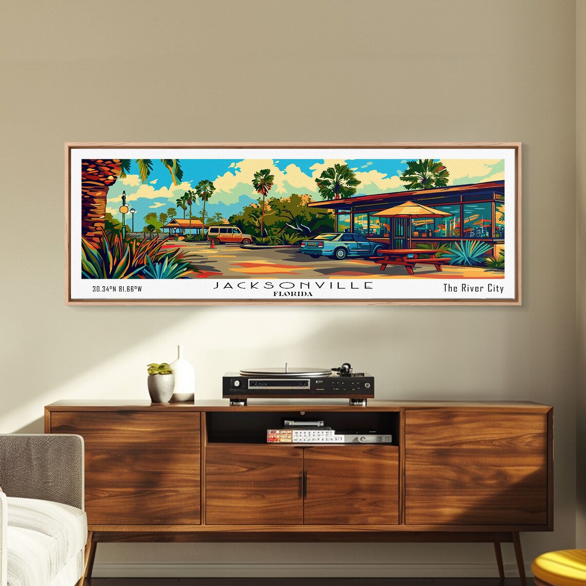 Jacksonville Florida Retro Cafe Palm Trees Vintage Cars Travel Poster - Image 5