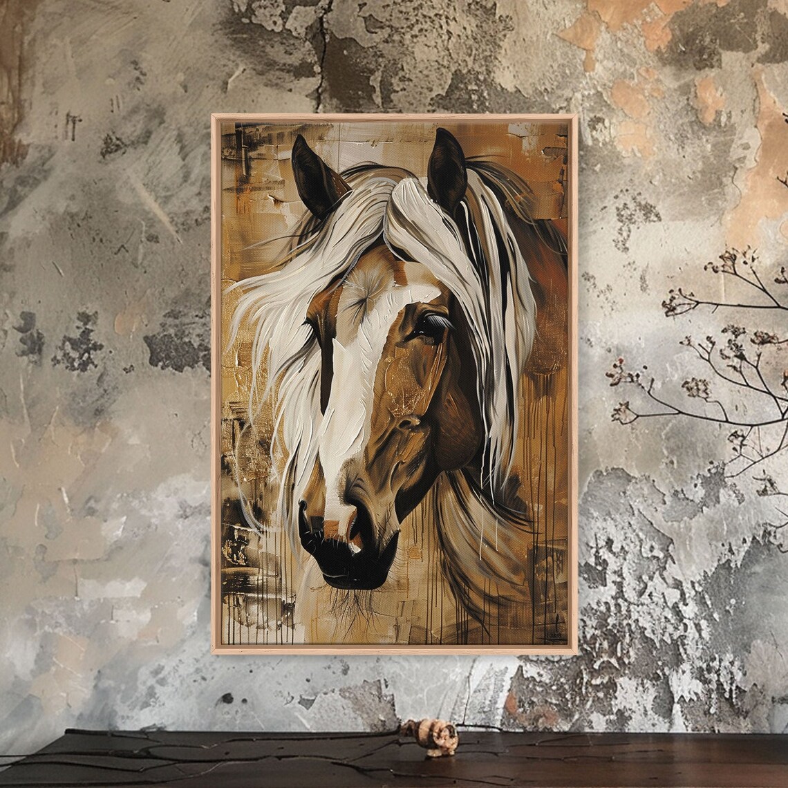 Majestic Horse Portrait Earthy Tones Flowing White Mane Art Poster - Image 4