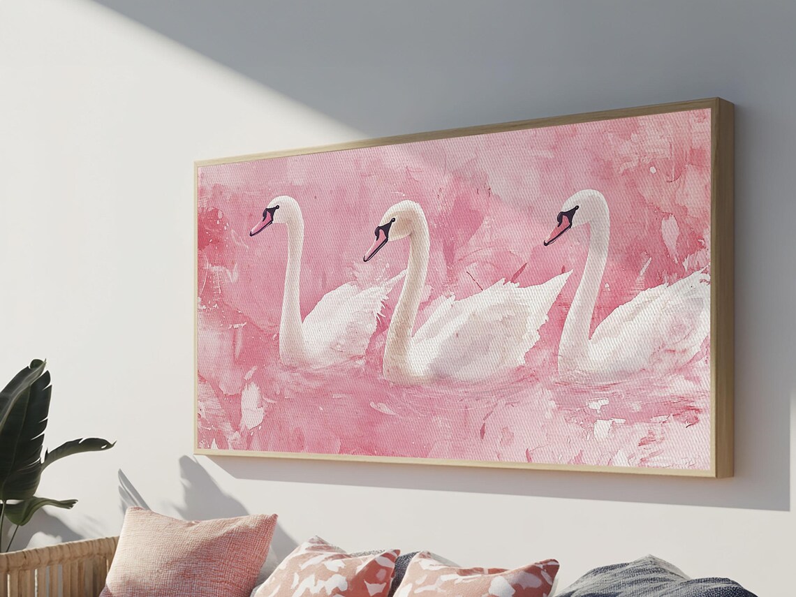 Swan Trio, Whimsical Cottagecore Bird Art Print - Image 4