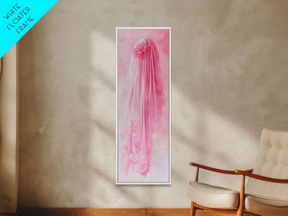 Veiled Pink Woman Watercolor Ethereal Bridal Soft Dream Wall Art - Image 2