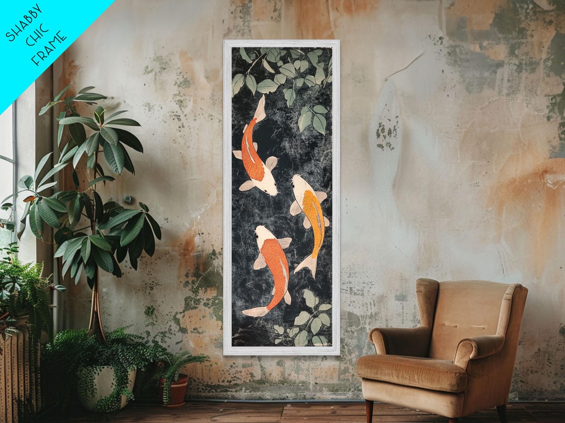 Three Koi Fish Black Pond Green Leaves Japanese Style Painting Poster - Image 5