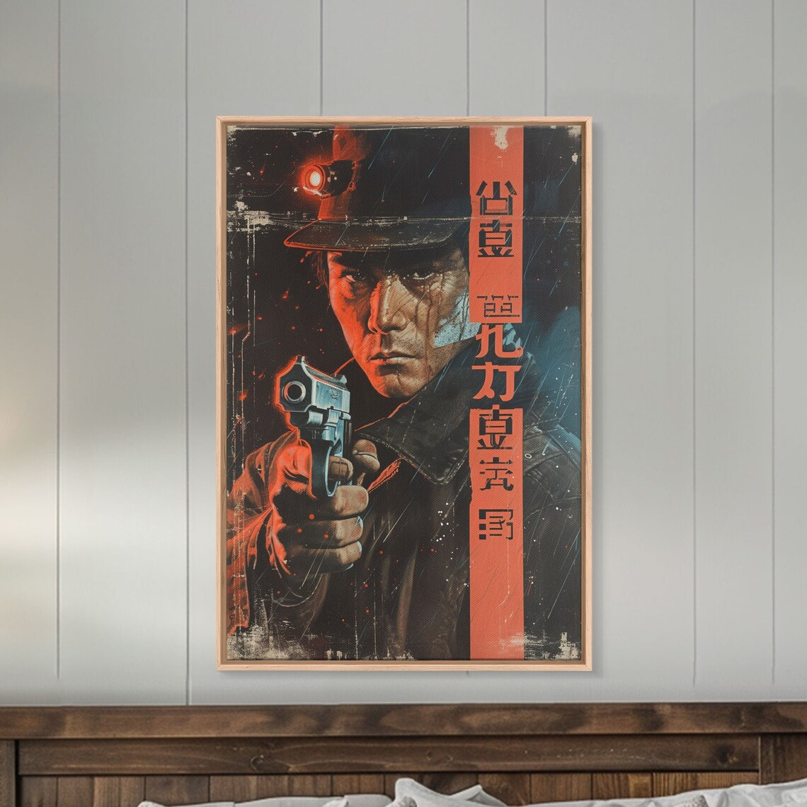 Japanese Detective Noir Film Red Neon Rain Gunslinger Wall Art