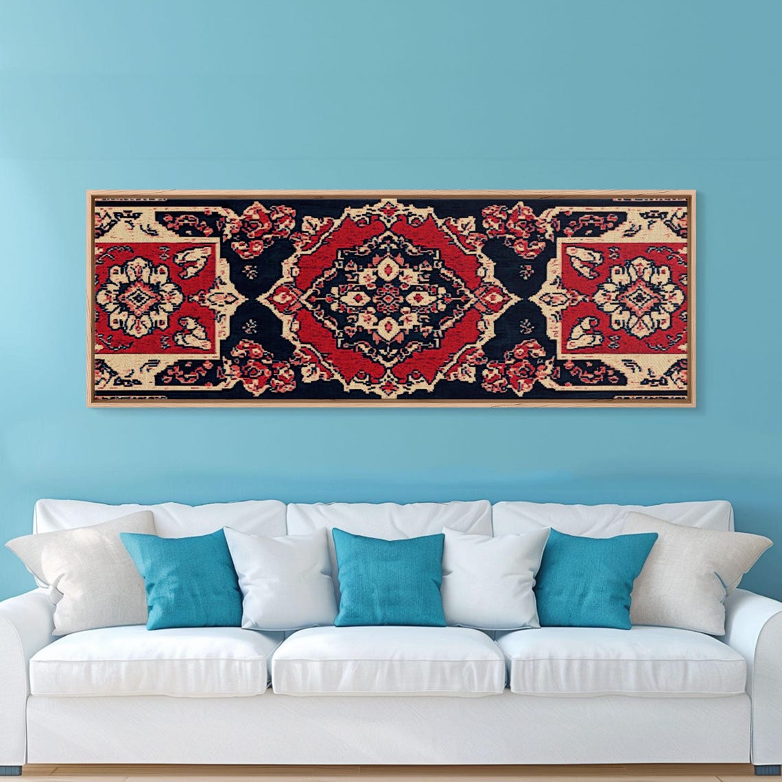 Vintage Red Navy Persian Rug Tapestry Pattern Panoramic Art Print - Image 6