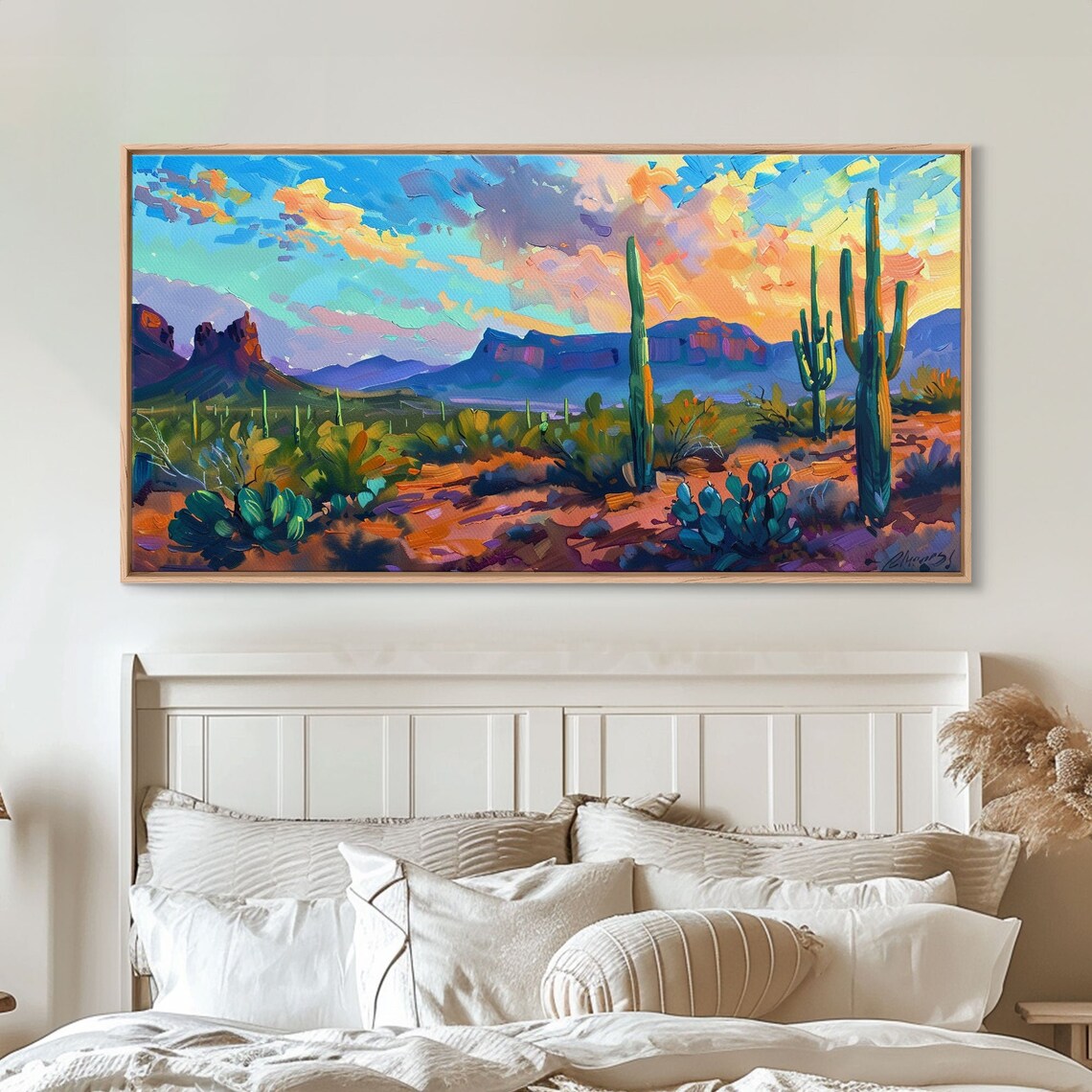Desert Sunset With Cacti And Mountains Abstract Southwestern Art Framed Print Rustic Boho Wall Decor Living Room Art - Image 4