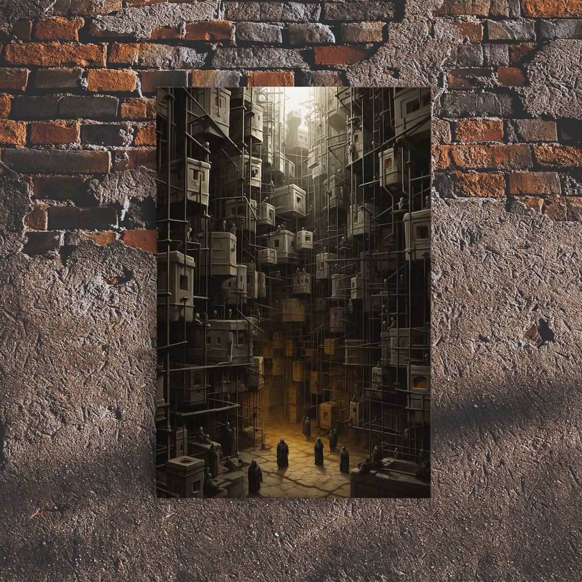 Dark Fantasy Haunted Corridor Hanging Cells Candlelight Horror Art Poster
