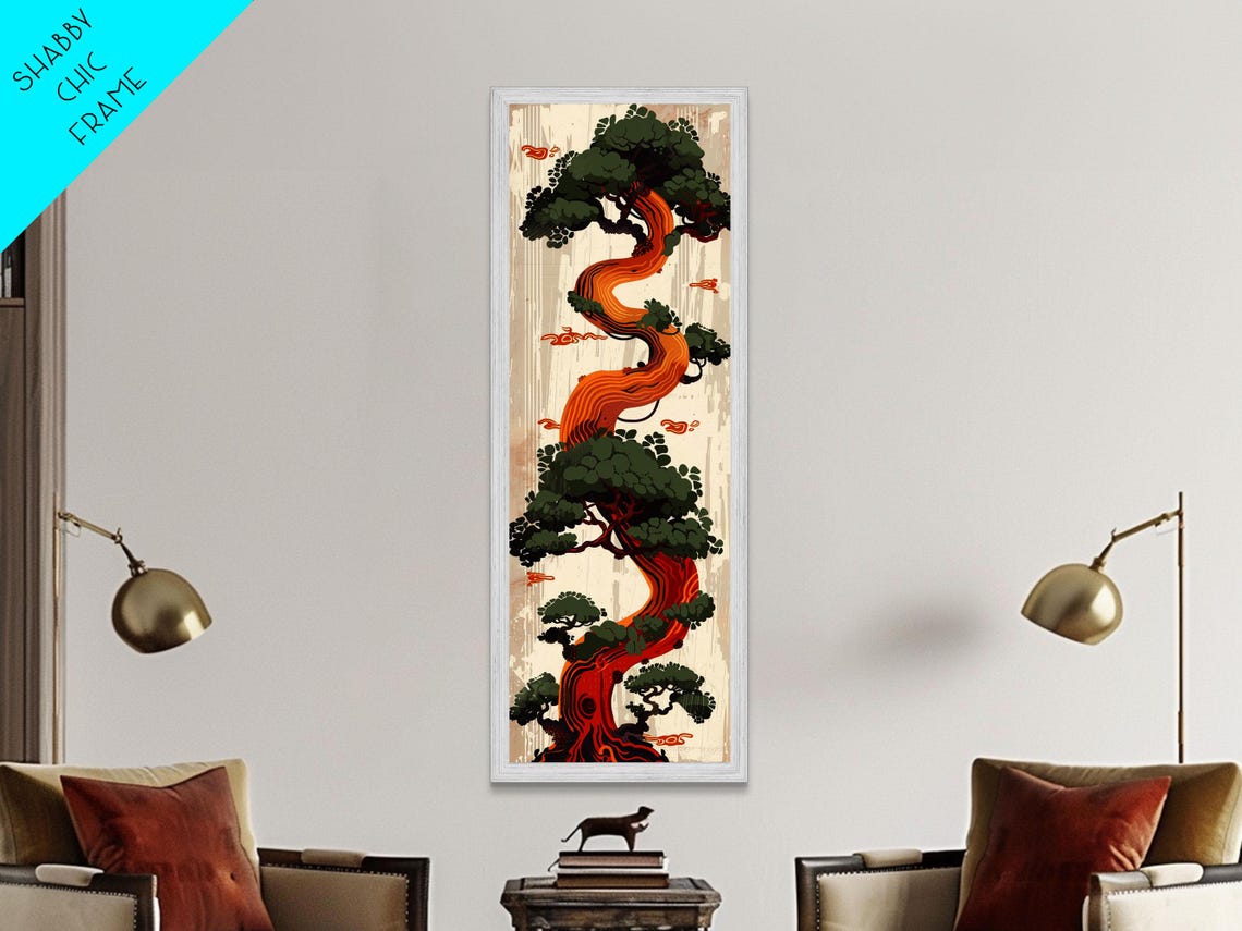 Twisted Pine Tree Green Foliage Orange Trunk Japanese Art Poster - Image 6