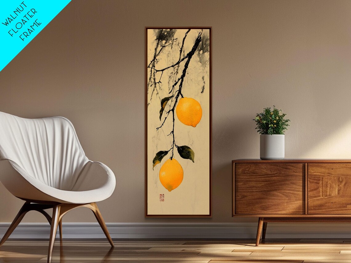 Elegant Lemons On Ink Branch Japanese Sumi Style Botanical Art Poster - Image 6