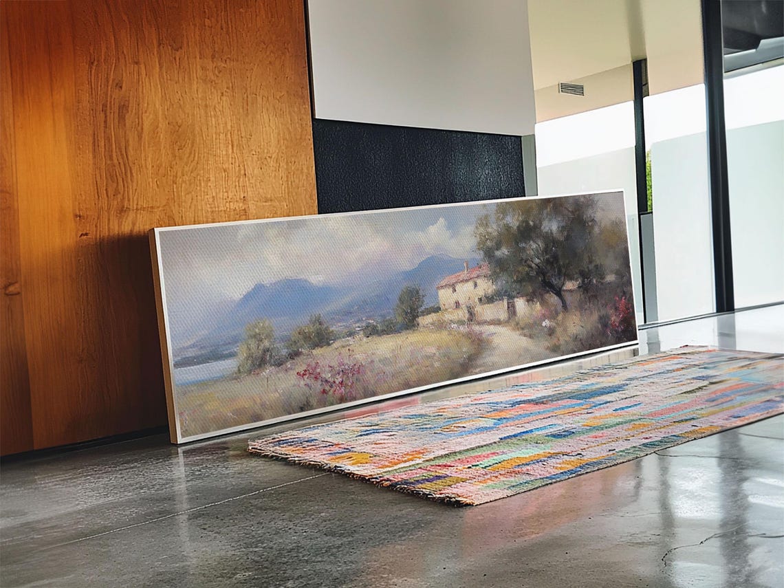 Italian Countryside Villa Mountain View Impressionist Panoramic Poster