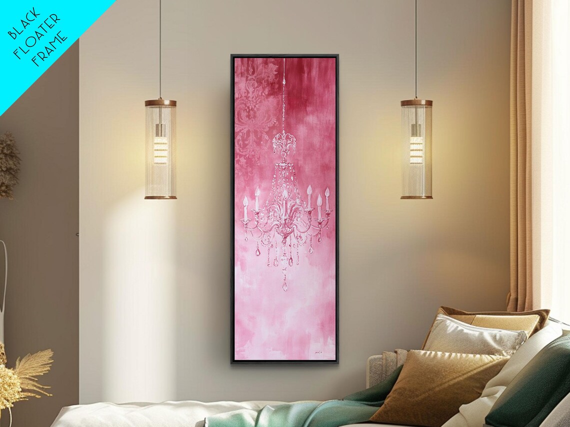 Pink Crystal Chandelier Damask Romantic Watercolor Light Poster