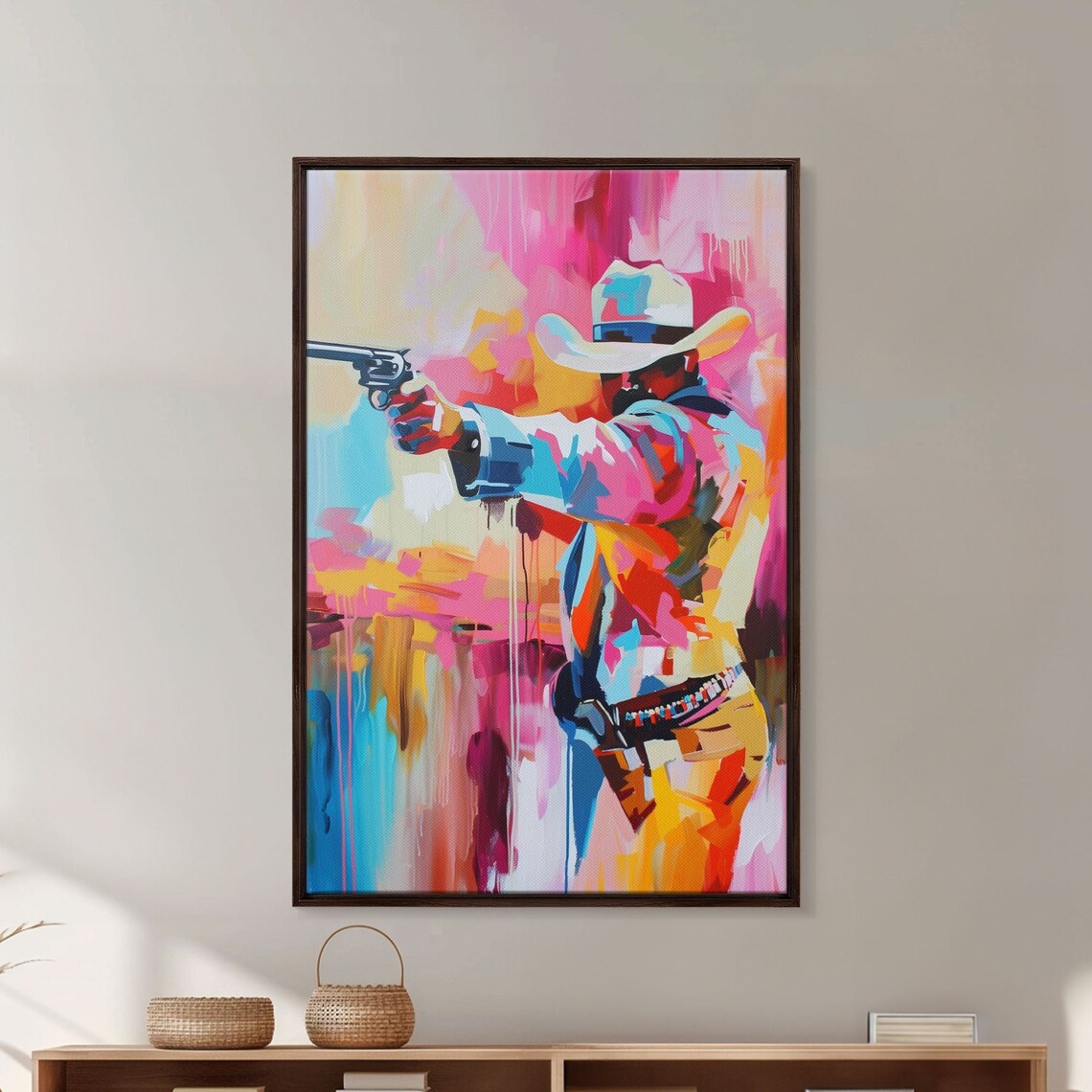 Colorful Cowboy Aiming Revolver Western Gunfighter Pop Art Poster - Image 4