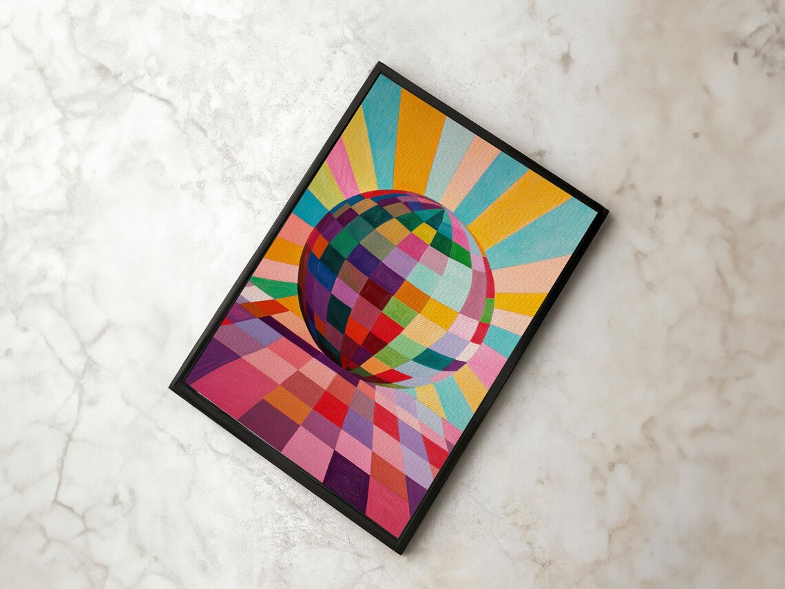 Rainbow Disco Ball Art Print, Abstract by Nuevart - Image 4