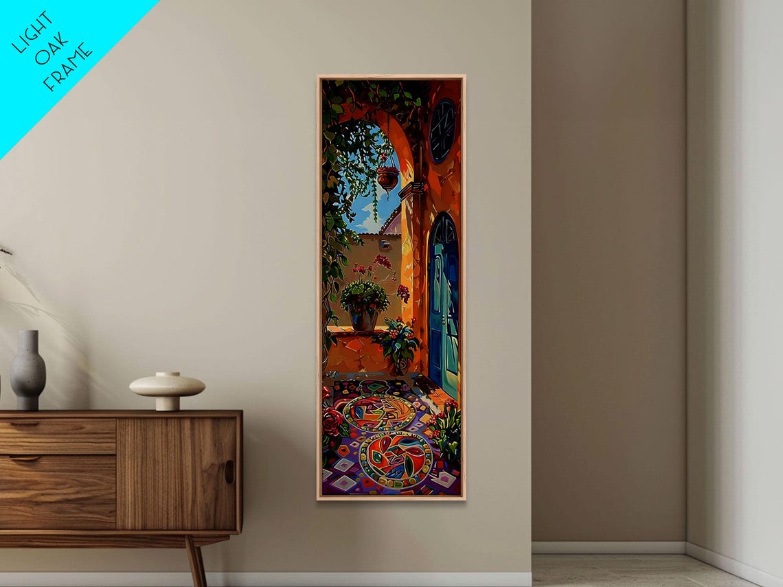 Spanish Courtyard Archway With Potted Plants Impasto Tile Door Poster - Image 3