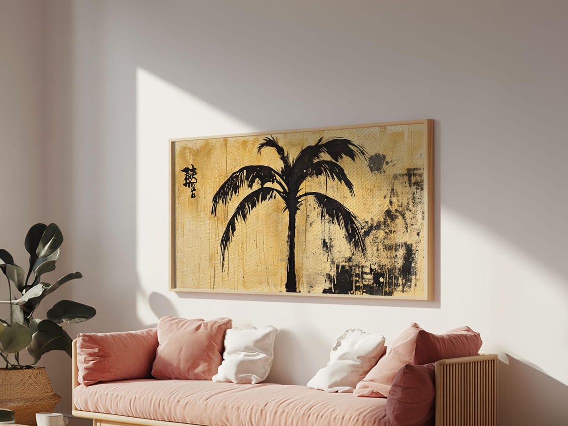 Black Palm Tree Gold Grunge Abstract Tropical Silhouette Wall Art - Image 3