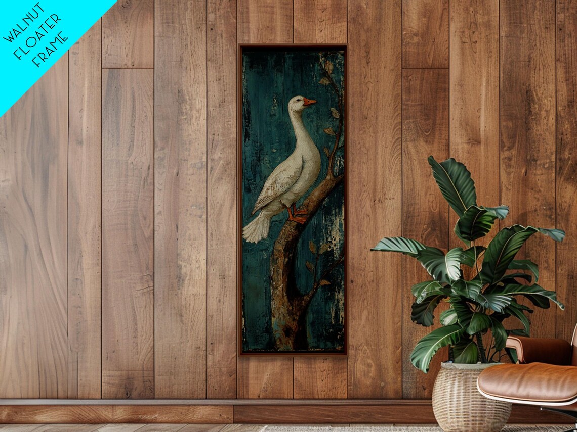 White Duck on Branch Teal Folk Art Distressed Rustic Wall Art - Image 4