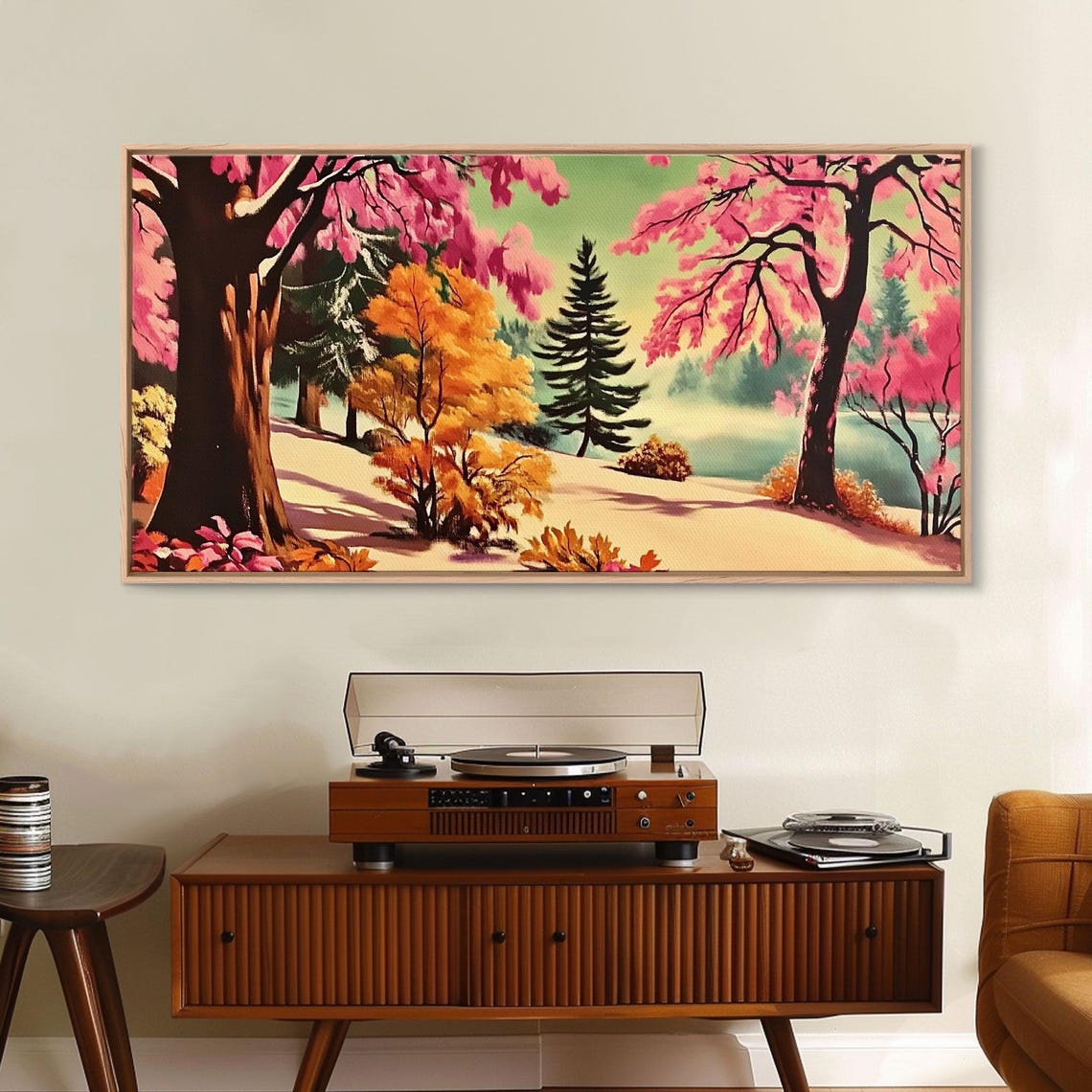 Colorful Autumn Path Pink Orange Trees Vivid Fall Landscape Poster - Image 3