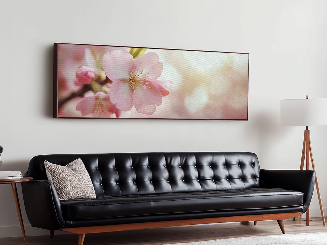 Pink Cherry Blossom Close Up Soft Light Panoramic Floral Poster