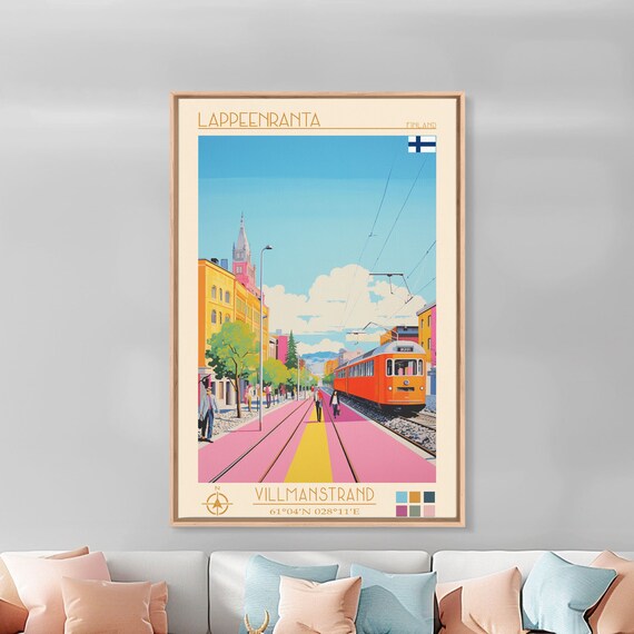 Lappeenranta Finland Travel Poster Framed Print Midcentury Modern Art Pop Art Wall Decor Home Decor Vacation Gift Bedroom Art