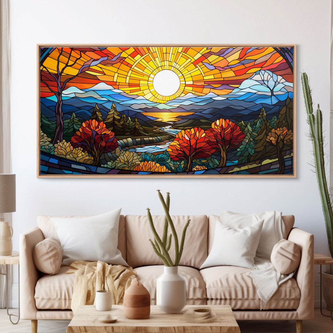 Stained Glass Sunset Abstract Panoramic Art Print - Image 3