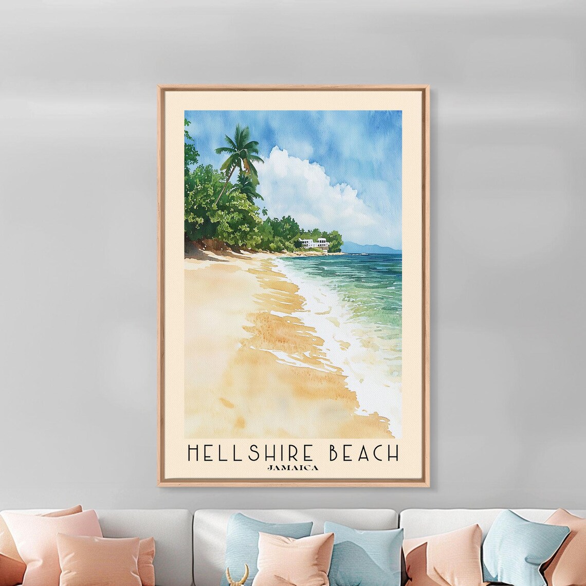 Hellshire Beach Jamaica Golden Sand Palms Turquoise Surf Watercolor Poster - Image 2