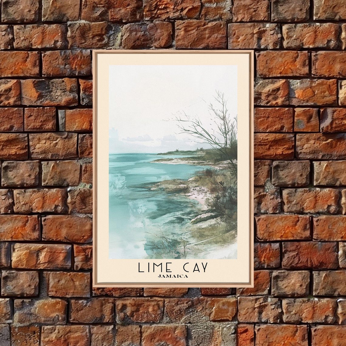 Lime Cay Jamaica Calm Turquoise Cove Rocky Shoreline Watercolor Poster - Image 5