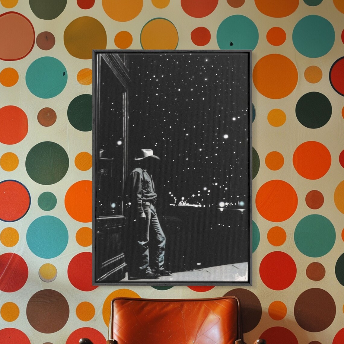Cowboy Silhouette Gazing At Starry Night Sky Western Art Poster - Image 4