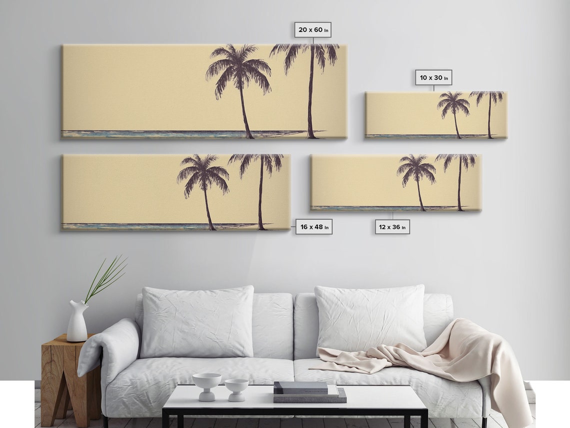 Minimalist Beach Art Print Palm Trees Tropical Beach Wall Art Beach Wall Decor Panoramic Wall Art Print - Image 2