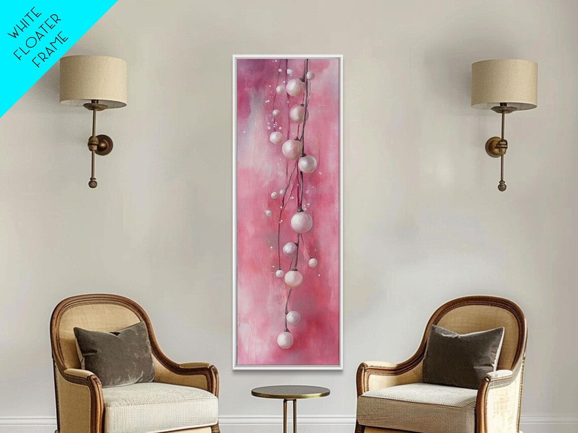 Hanging Fairy Lights On Pink Watercolor Cozy Minimalist Wall Art - Image 3