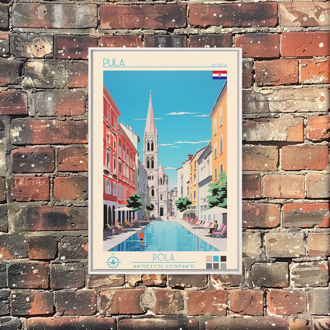 Pula Croatia Old Town Street Tall Church Tower Square Travel Poster - Image 3