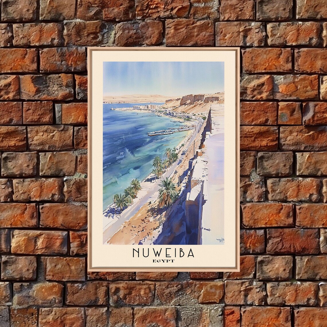 Nuweiba Egypt Red Sea Bay Palm Lined Beach Road Desert Cliffs Travel Poster - Image 4