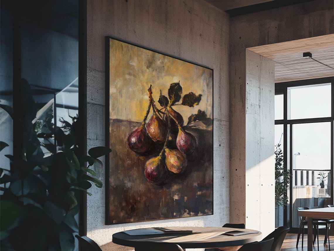 Moody Fig Still Life Vintage Oil Painting Dark Kitchen Wall Art Print - Image 3