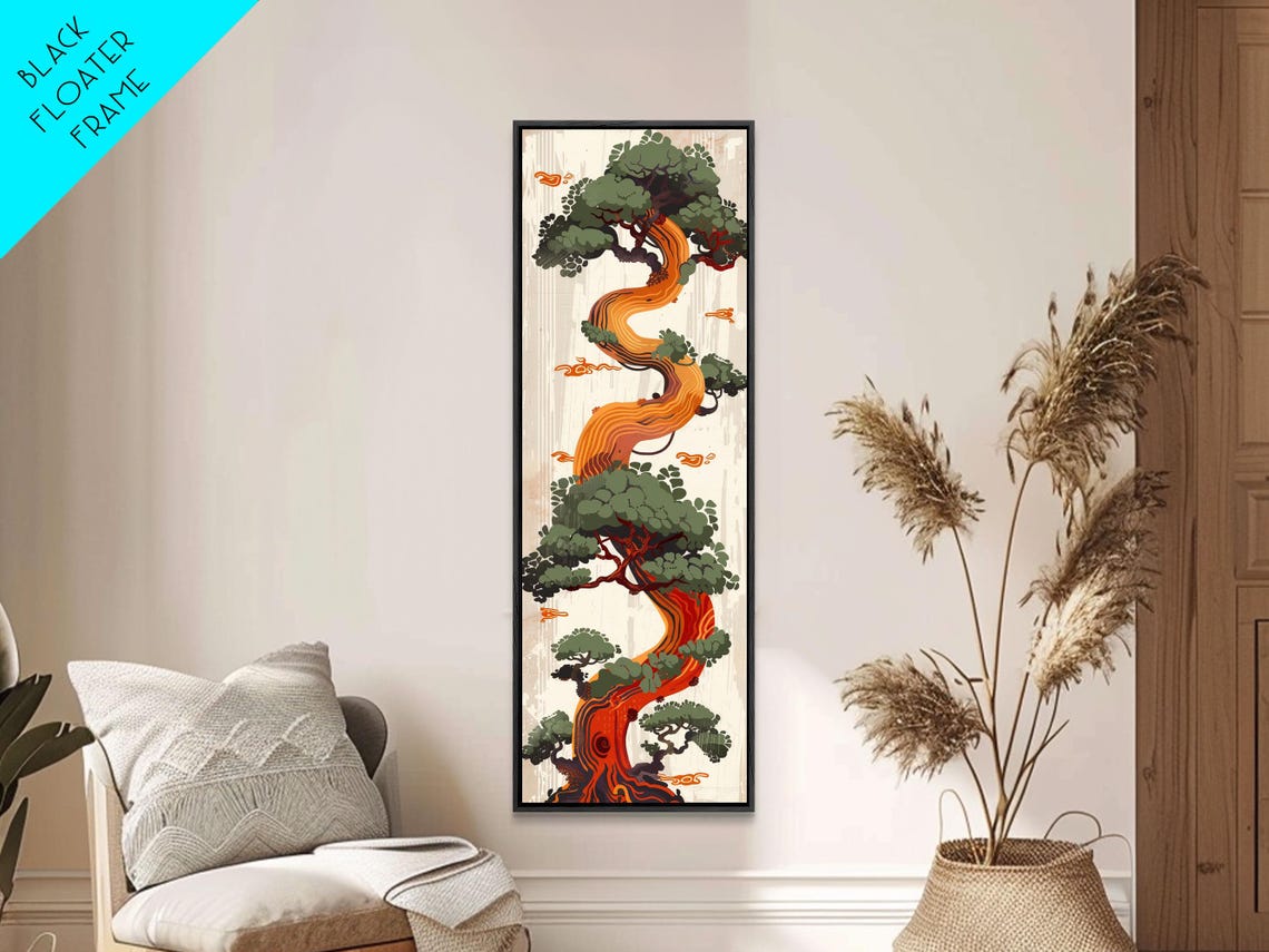 Twisted Pine Tree Green Foliage Orange Trunk Japanese Art Poster - Image 4