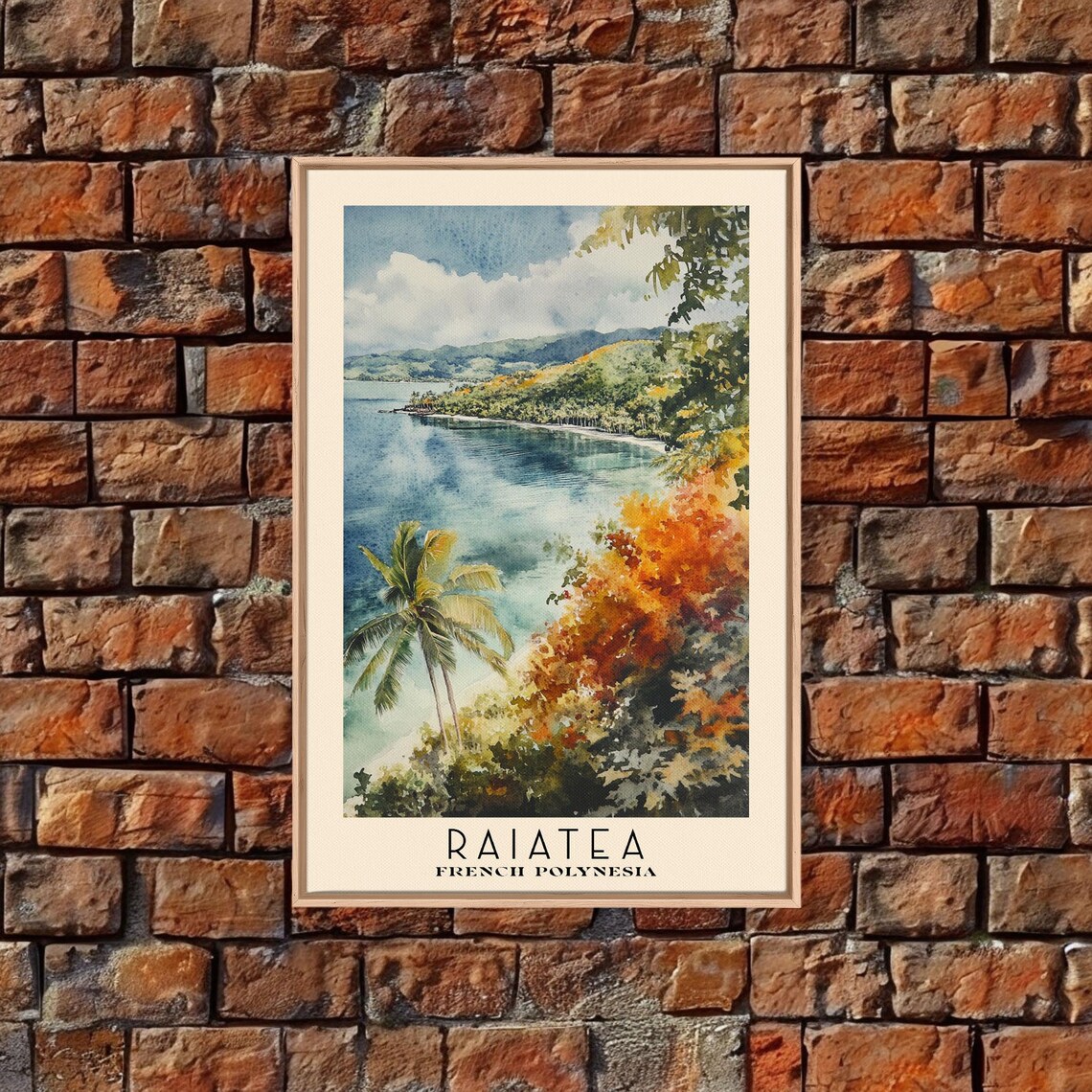 Raiatea French Polynesia Tropical Lagoon Hillside View Palm Trees Watercolor Poster - Image 4