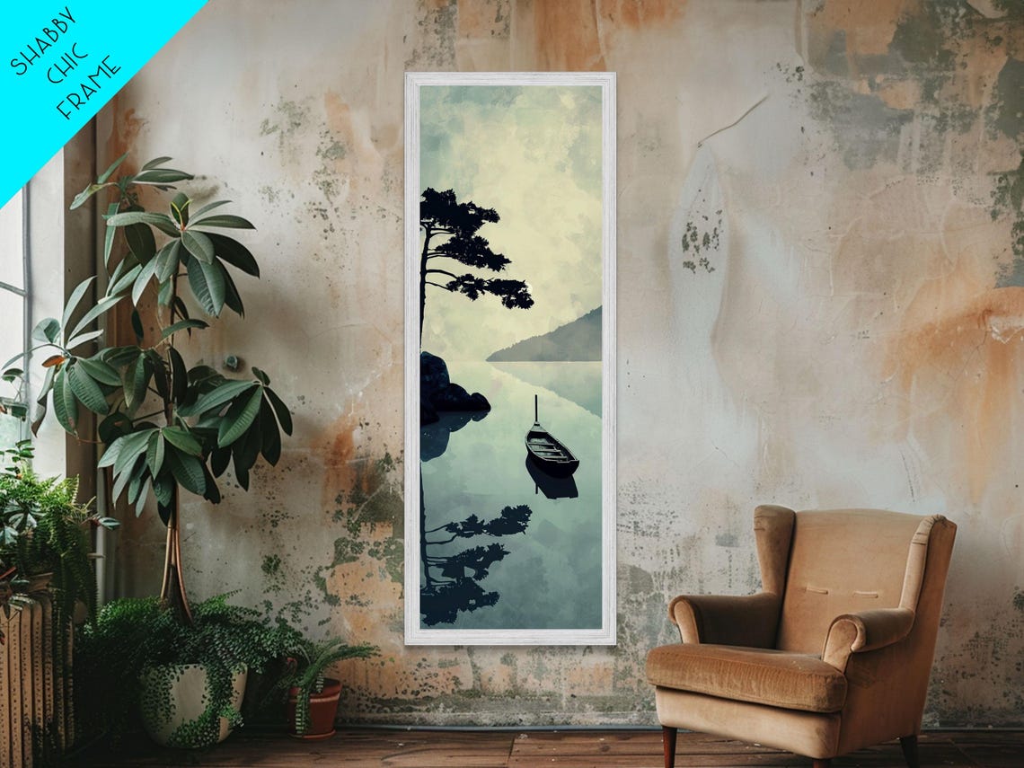 Serene Japanese Lake Boat Calm Reflection Pine Woodblock Art Poster - Image 3