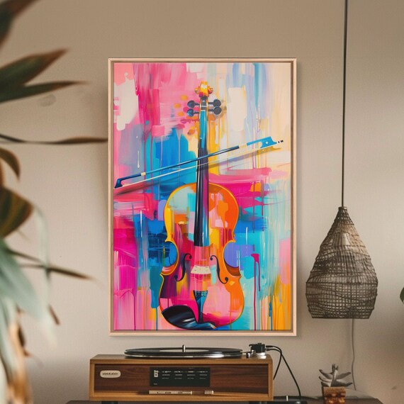 Violin Art Print, Vibrant Musical Living Room Decor