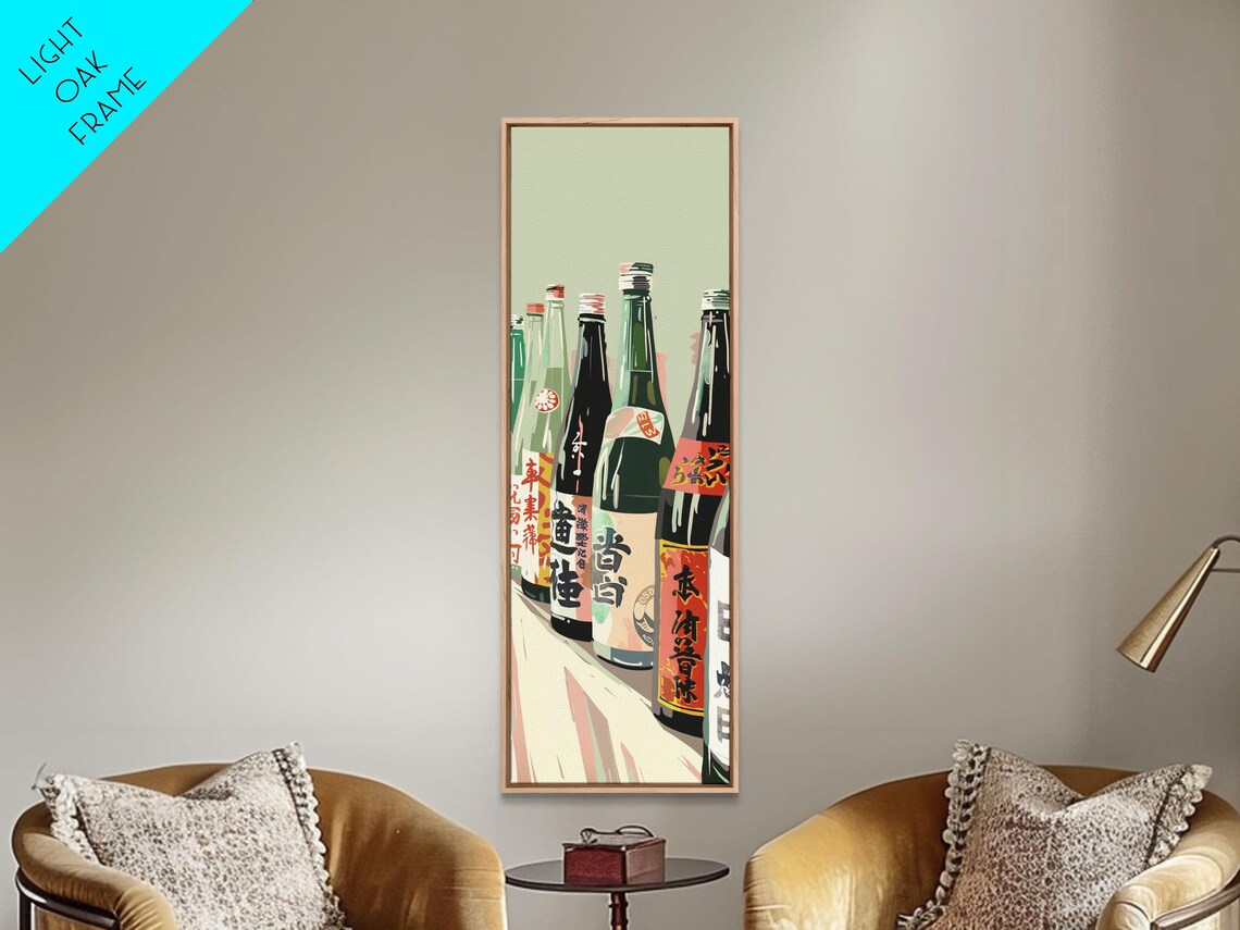 Japanese Sake Bottles Labels Tall Skinny Bar Decor Art Poster