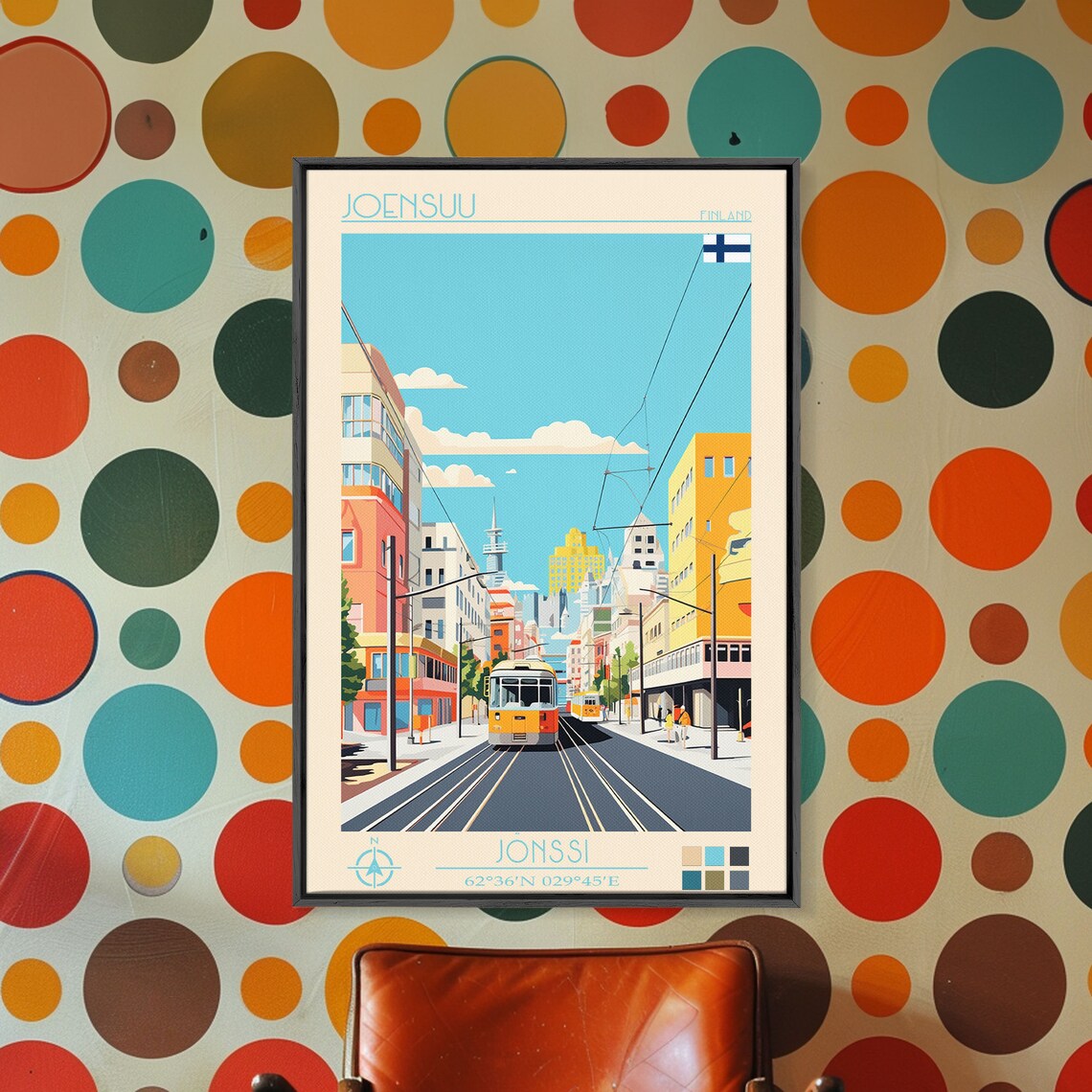 Joensuu Finland Modern Avenue Yellow Trams City Street View Poster - Image 2