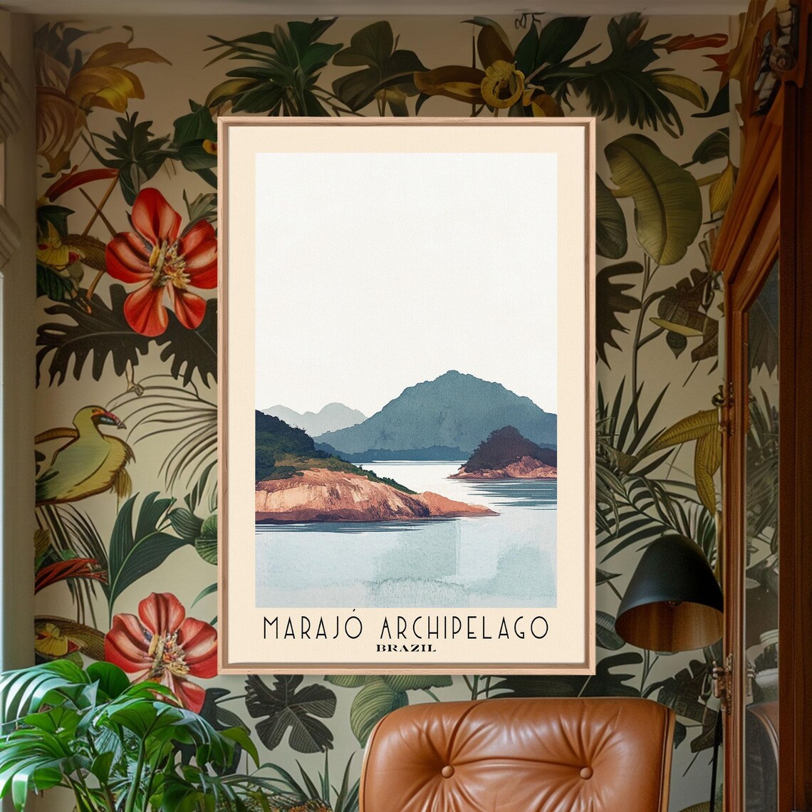 Marajo Archipelago Brazil Islands Mountain Calm Water Watercolor Poster - Image 2