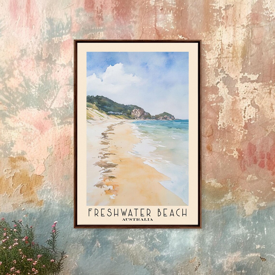 Freshwater Beach Australia Long Sandy Surf Beach Green Headlands Watercolor Poster - Image 4