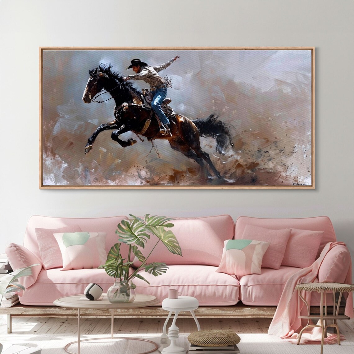 Rodeo Cowboy On Rearing Bucking Horse Dusty Action Western Art Poster - Image 5