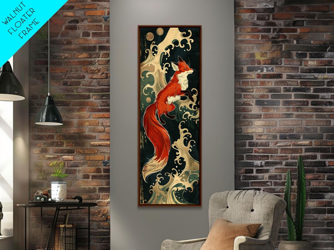 Ukiyo-E Fox and Foamy Waves, Japanese Art Print - Image 3
