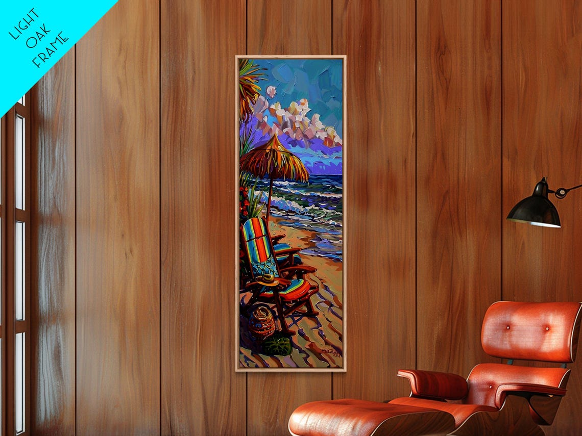 Beach Chair Under Palapa Umbrella By Surf Impasto Coastal Scene Poster - Image 6