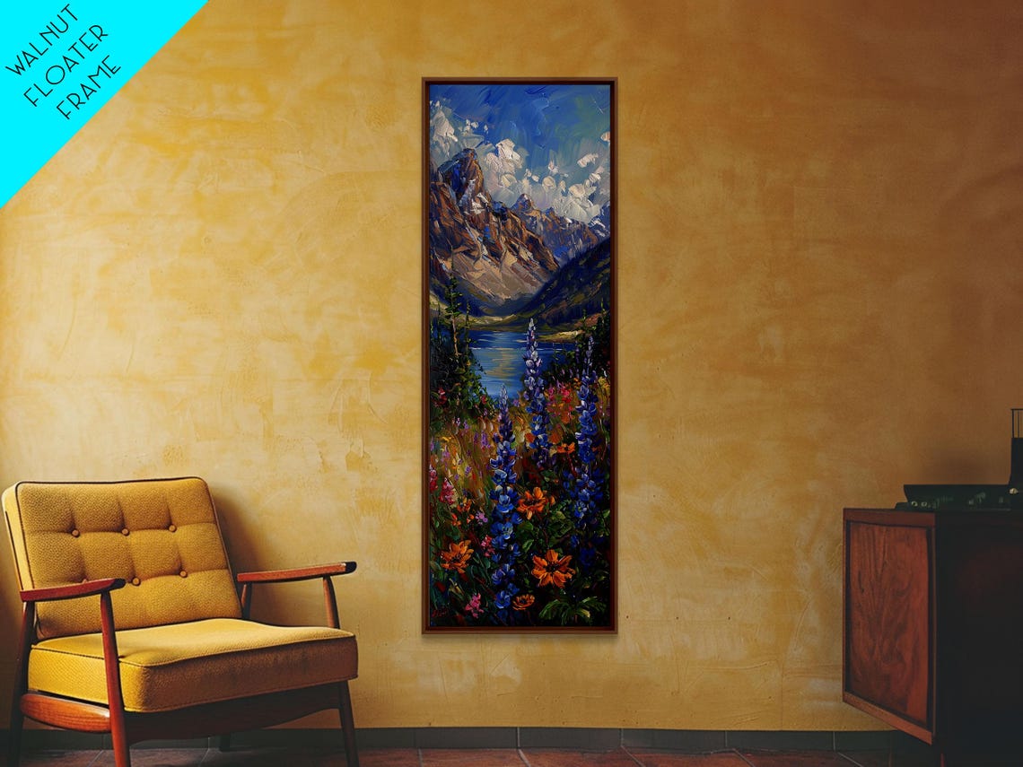Alpine Lake Wildflowers Mountain Peaks Summer Landscape Print - Image 3
