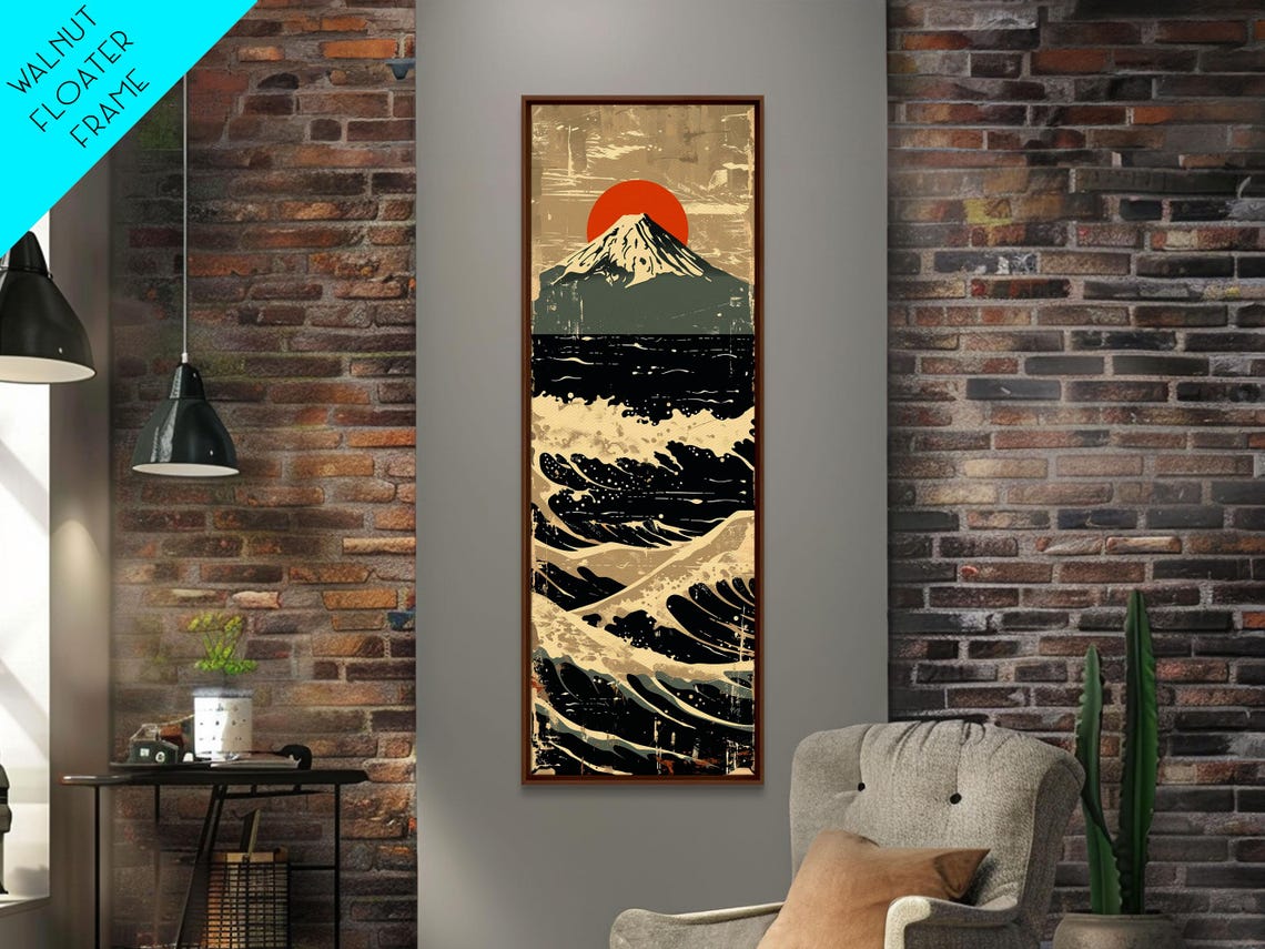 Mount Fuji With Red Sun And Dramatic Ocean Waves Retro Travel Poster - Image 3