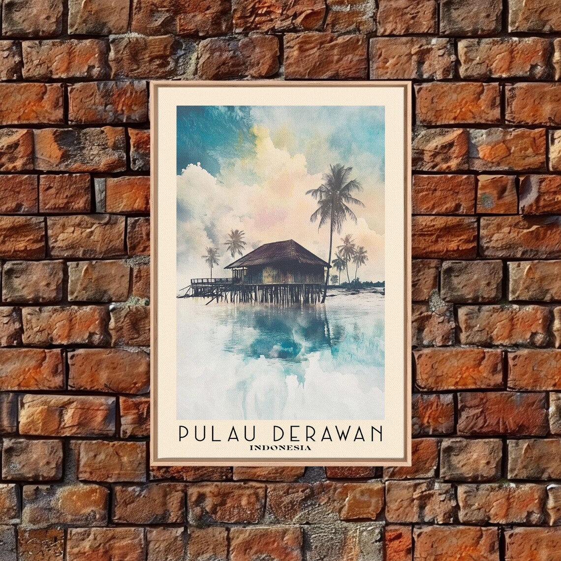 Pulau Derawan Indonesia Stilt Hut Over Calm Lagoon Palms Sunset Reflection Poster - Image 4