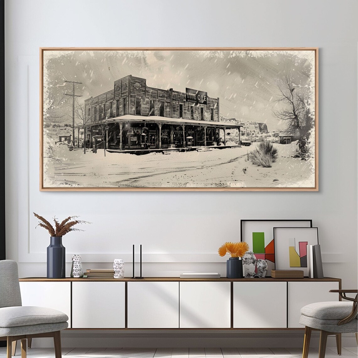 Snowy Old Western Town Street Historic Storefront Sepia Winter Print - Image 3