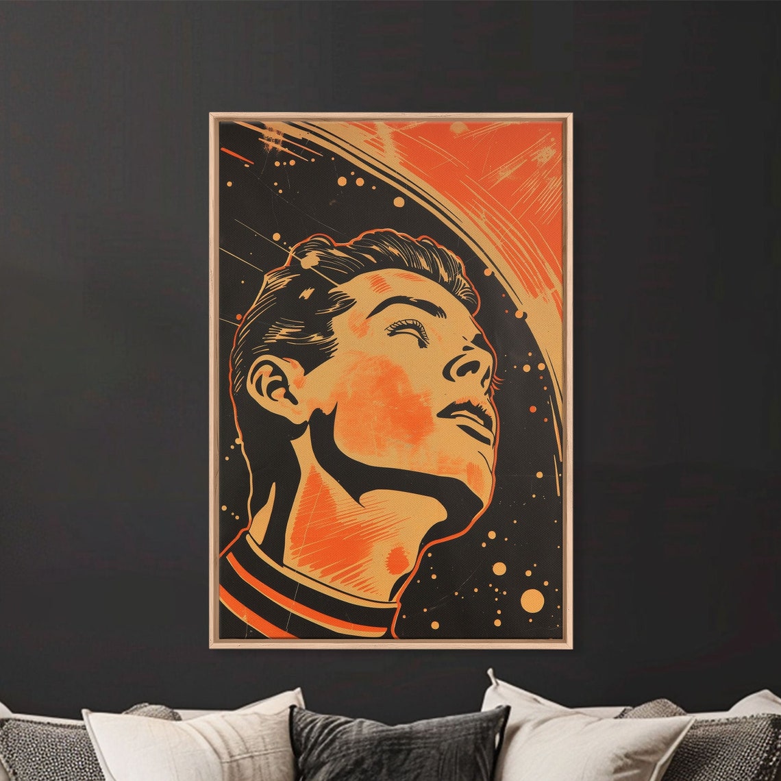 Mid Century Space Age Man Gazing Planet Orange Retro Comic Poster - Image 3