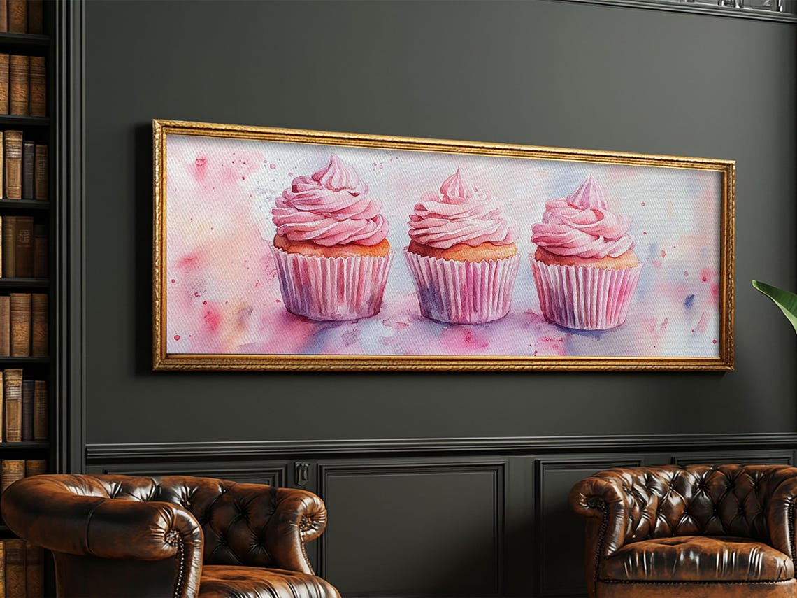 Elegant Cupcakes Print Horizontal Wall Art Wabi Sabi Art Pink Wall Kitchen Decor Minimalist Bakery Prints