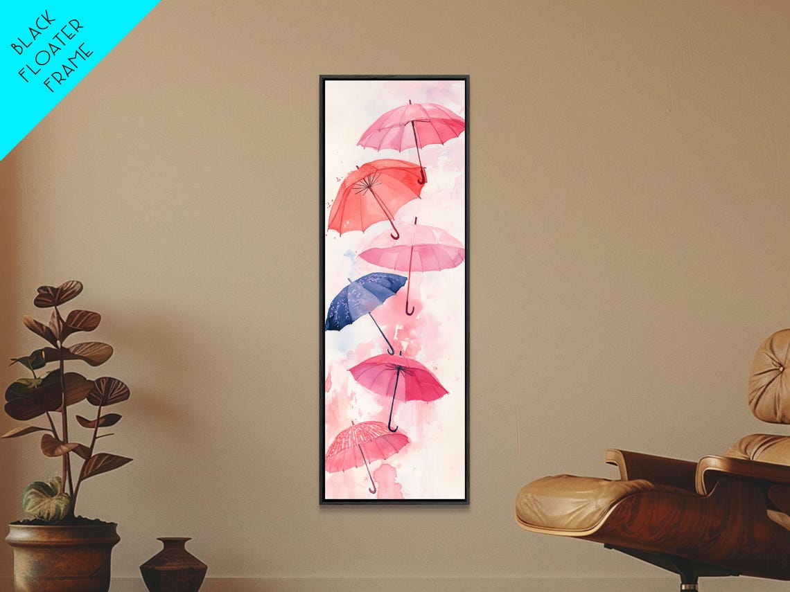 Floating Colorful Umbrellas Pink Watercolor Whimsical Art Poster - Image 5