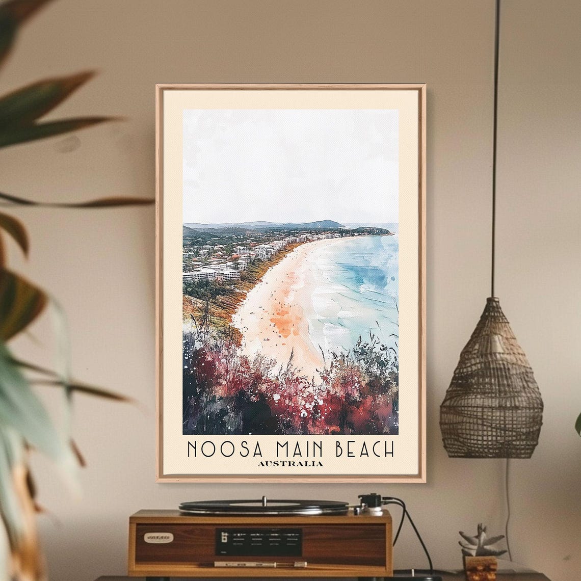 Noosa Main Beach Australia Aerial Town Blooming Trees Beach Poster - Image 2