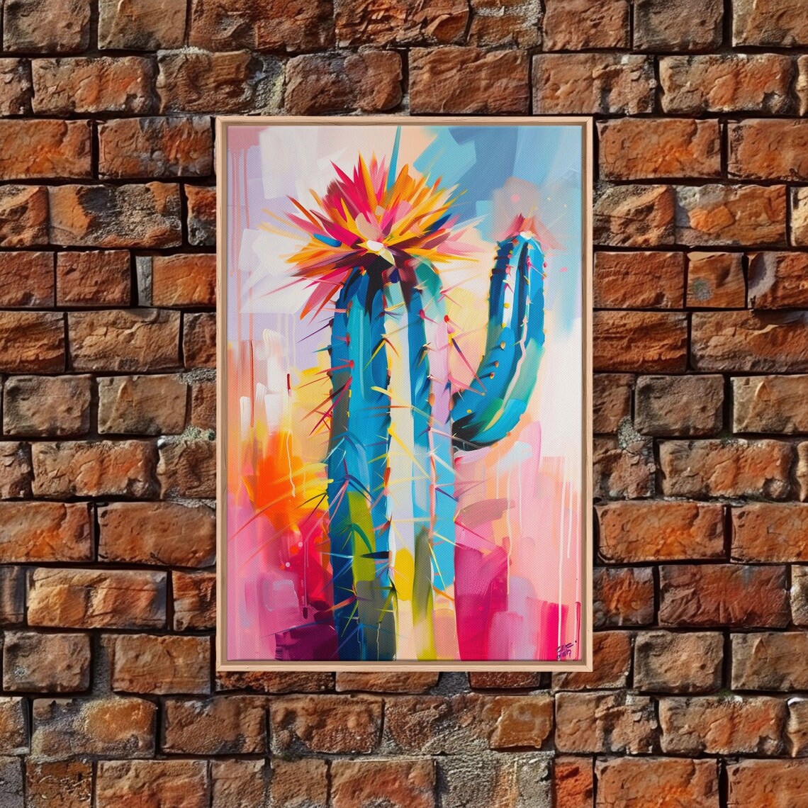 Colorful Saguaro Cactus Bloom Vibrant Desert Succulent Art Poster - Image 2
